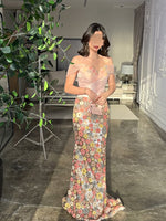 Floral Print Off the Shoulder Flowers Sleeveless Mermaid Evening Dress