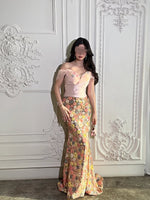 Floral Print Off the Shoulder Flowers Sleeveless Mermaid Evening Dress