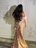 Floral Print Off the Shoulder Flowers Sleeveless Mermaid Evening Dress