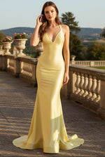 Pink V Neck Satin Mermaid Open Back Long Formal Prom Dresses