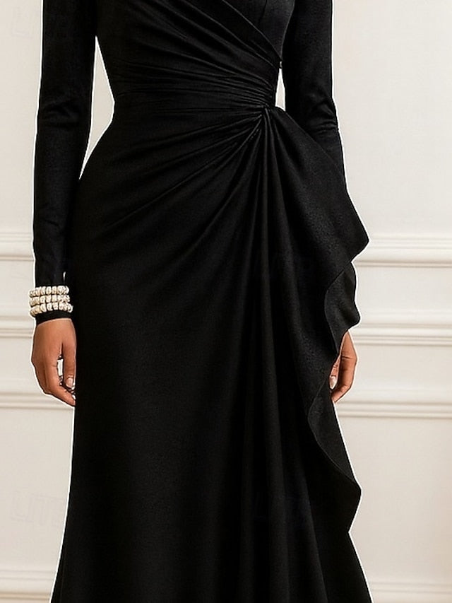 High Neck Long Sleeve Mermaid Floor-Length Evening Gown Mother of the Bride Dress
