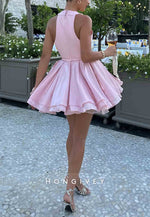 Halter Light Pink A-Line Sleeveless Short Ruched Homecoming Dress