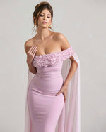 Off-The-Shoulder Sleeveless Strapless Square Mermaid Prom Dress With Handmade Flower