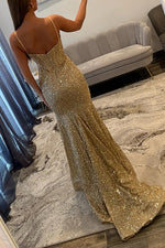 Sparkly Mermaid Sweetheart Gold Sequins Long Prom Dresses