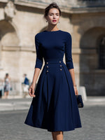 Structured Waist Button-Detail Midi Dress