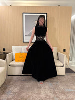 Black High Neck Sleeveless Floral Print Beaded A-Line Evening Dress Foraml Women