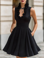 Ruffled V-Neck Sleeveless Fit-and-Flare Mini Dress