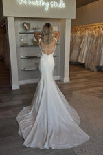 Elegant Mermaid Scoop Neck Satin Long Wedding Dresses