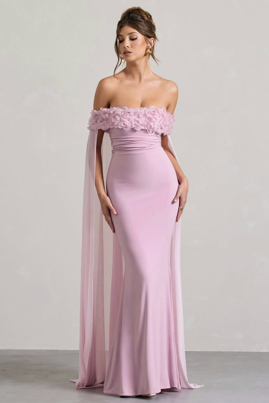 Off-The-Shoulder Sleeveless Strapless Square Mermaid Prom Dress With Handmade Flower