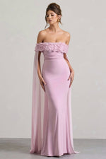 Off-The-Shoulder Sleeveless Strapless Square Mermaid Prom Dress With Handmade Flower