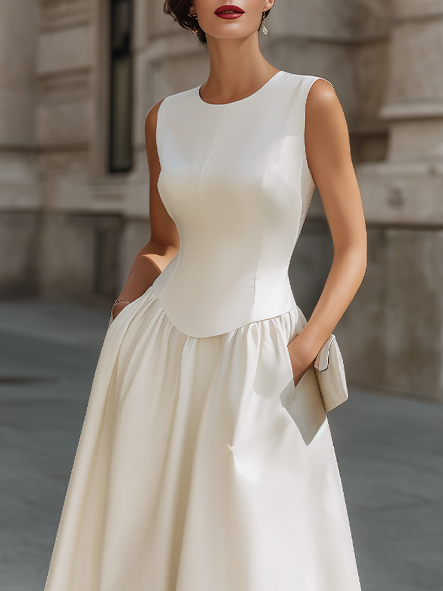 Sleeveless Structured Waist Fit And Flare Midi Dress