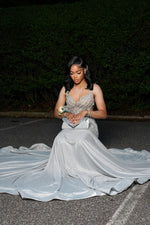 Modern Straps Sweetheart Silver Mermaid Prom Dress Sleeveless With Crystals Beadings