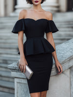 Off-Shoulder Peplum Overlay Structured Dress