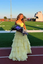 Fashion A Line Sweetheart Daffodial Chiffon Tiered Prom Dress