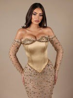 Long Sleeves Sweetheart Strapless Mermaid Beads Evening Dress