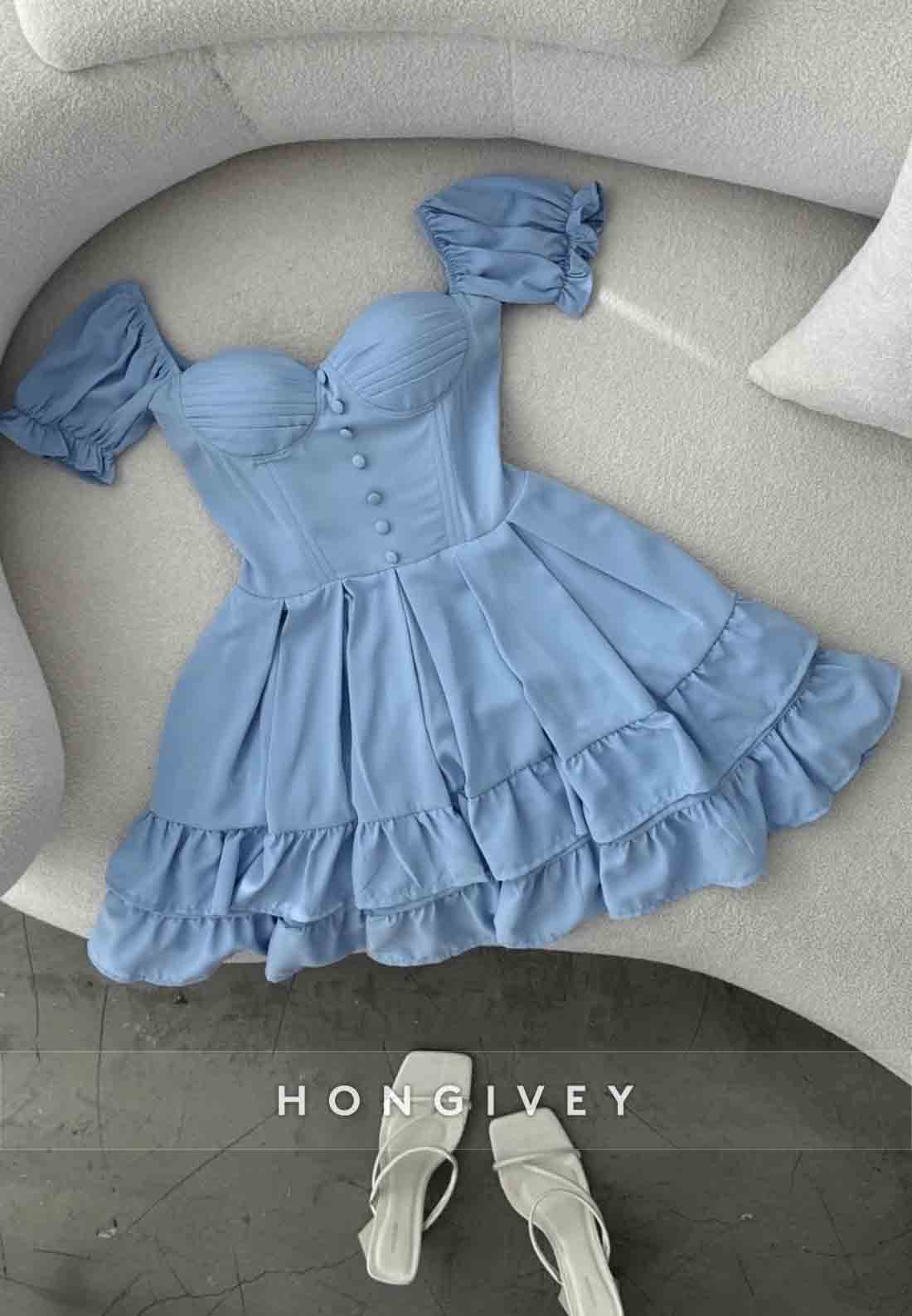 A-Line Short Sleeves Ruched Pleated Sweetheart Short Homecoming Dress