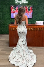 Cute Mermaid Sweetheart Floral Satin Long Prom Dress