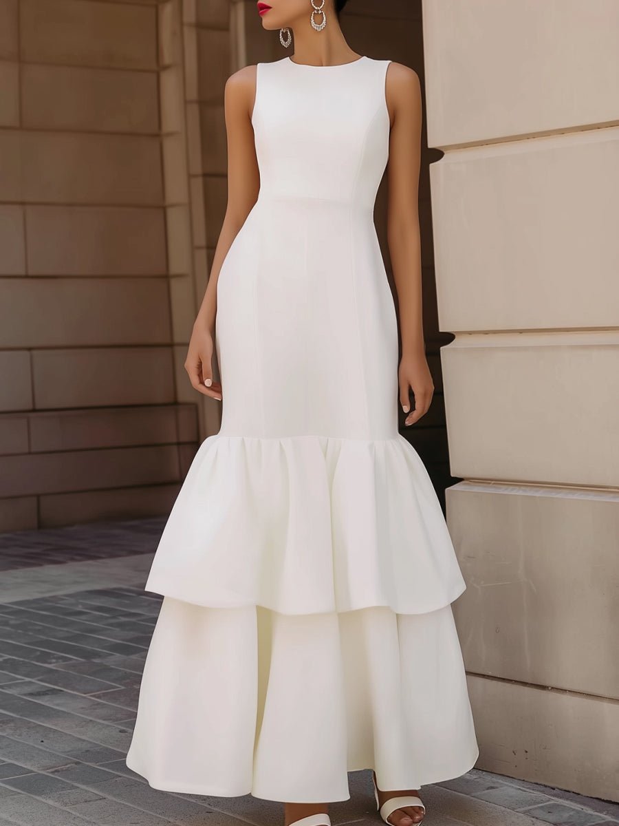 Sleeveless Tiered Ruffle Hem Maxi Dress