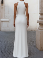 Elegant Satin Pleated Halter-Neck Evening Gown