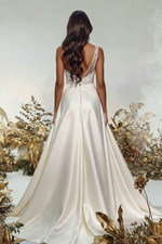 Beaded One Shoulder Draped Illusion Cutout High Slit With Train Wedding Dress