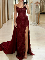 Glamorous Sheath Straight Sequin Chapel Train Lace Corset Prom Dress