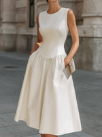 Sleeveless Structured Waist Fit And Flare Midi Dress