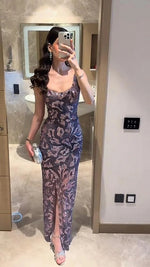 Sexy Square Neck Sleeveless Beaded Sequins Sparkle Mermaid Evening Dress