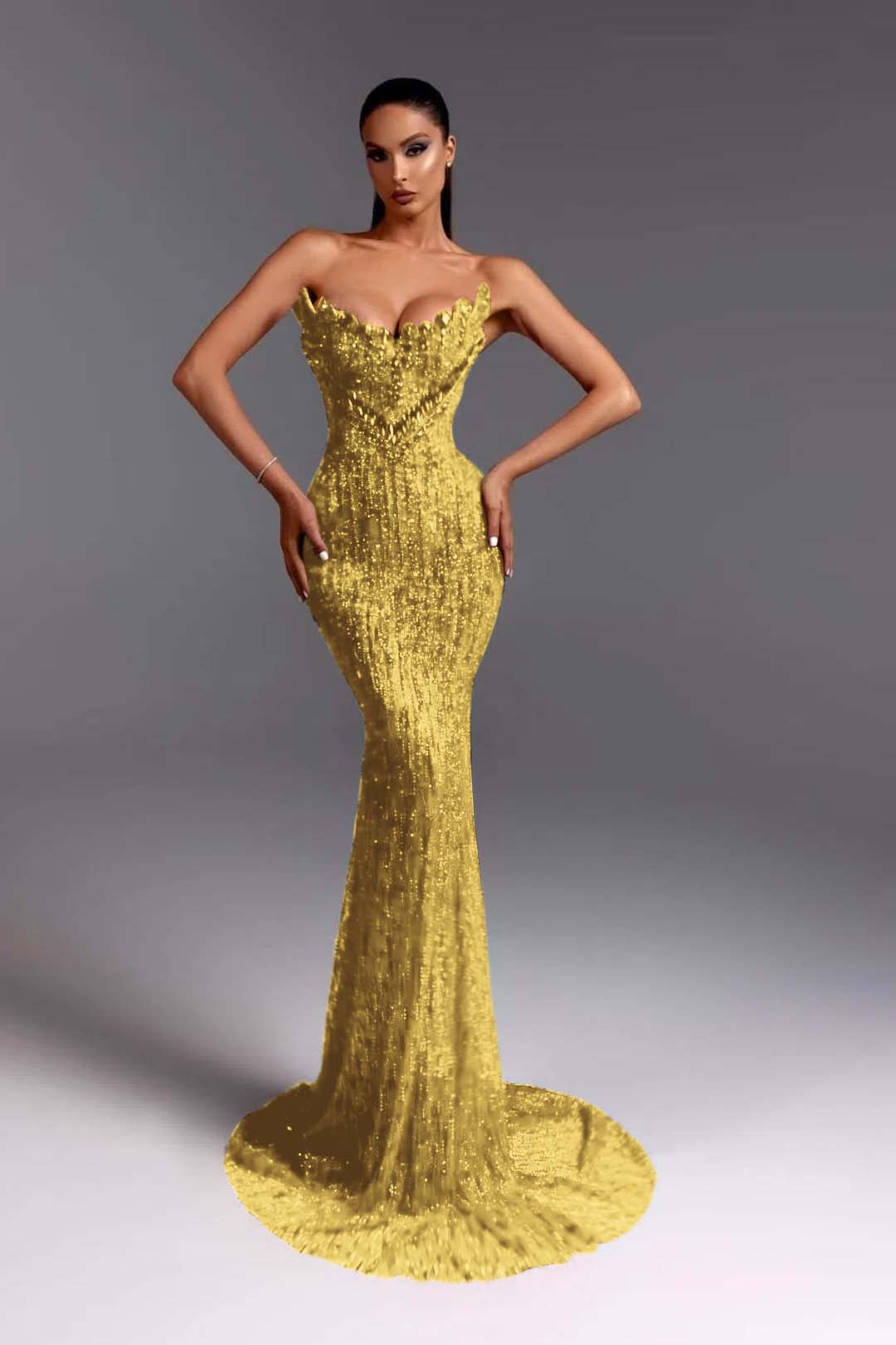 Hidais Strapless Sleeveless Long Mermaid Prom Dress With Beading Sequins