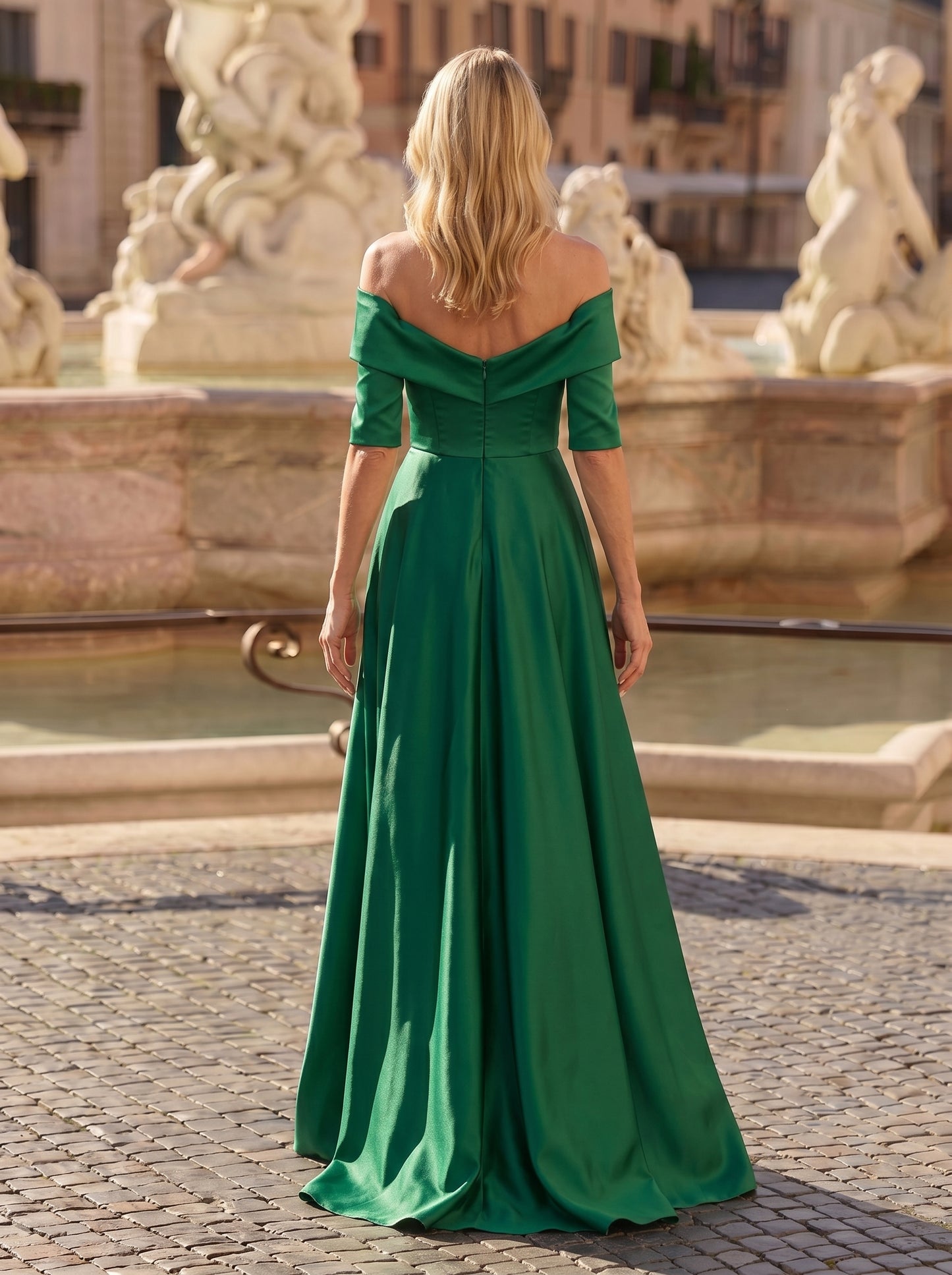 A-Line Off Shoulder Short Sleeve Long Ruched Mother of the Bride Dresses