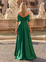 A-Line Off Shoulder Short Sleeve Long Ruched Mother of the Bride Dresses