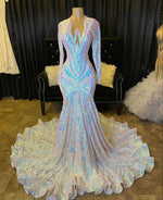 Long Sleeves Prom Dress Mermaid Sequins On Sale