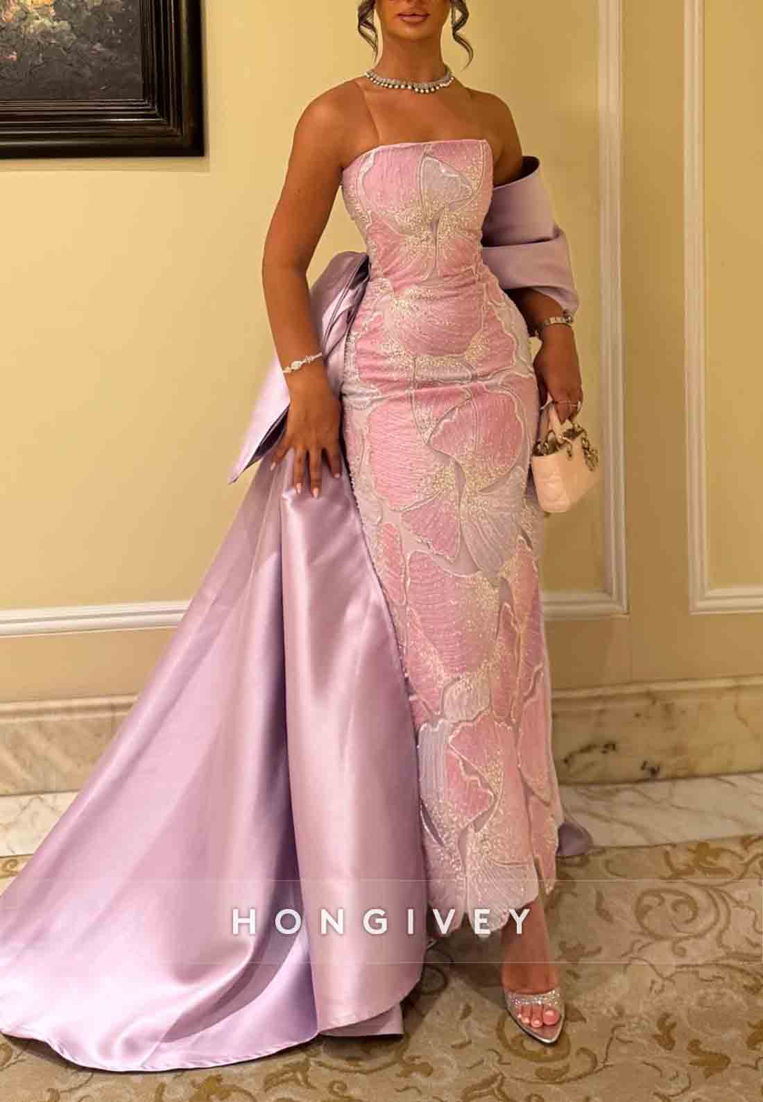 Floral Elegant Strapless Ankle-Length Mermaid Detachable Evening Gowns