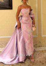 Floral Elegant Strapless Ankle-Length Mermaid Detachable Evening Gowns