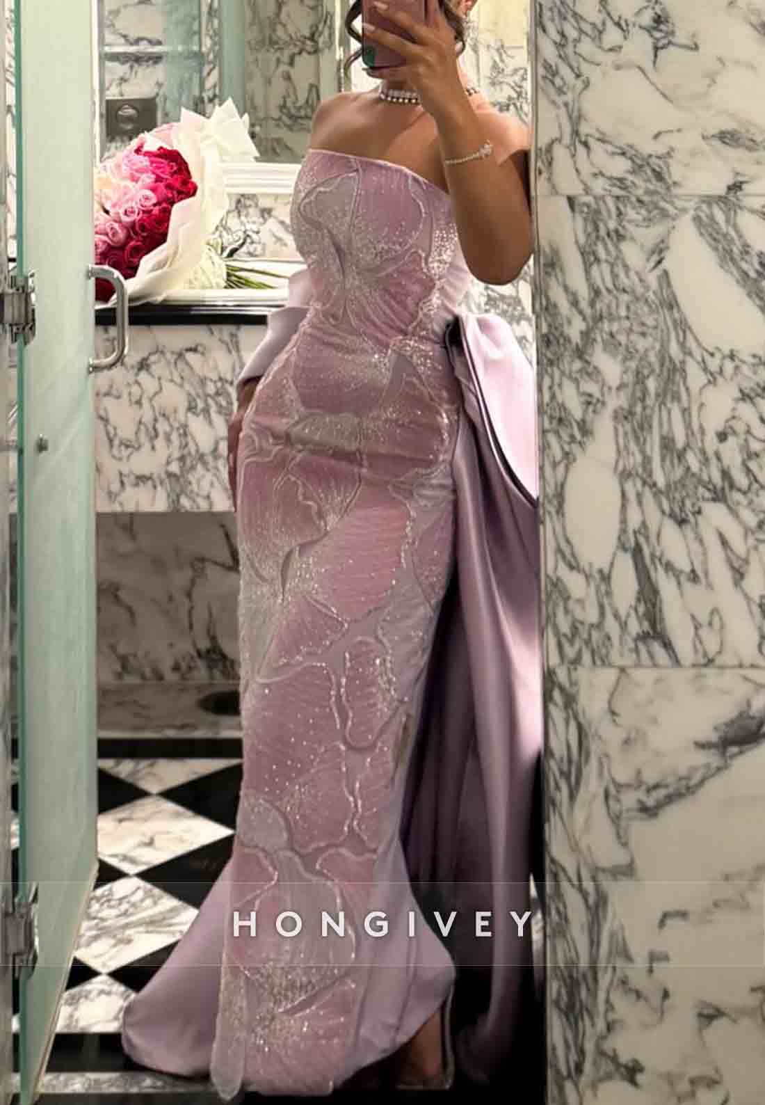 Floral Elegant Strapless Ankle-Length Mermaid Detachable Evening Gowns