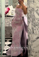 Floral Elegant Strapless Ankle-Length Mermaid Detachable Evening Gowns