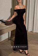 Black Off the Shoulder A-Line Ankle-Length Evening Gown with Bowknot