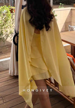 Eelgant Yellow Shawl A-Line Pleated Short Homecoming Dresses with Ruched