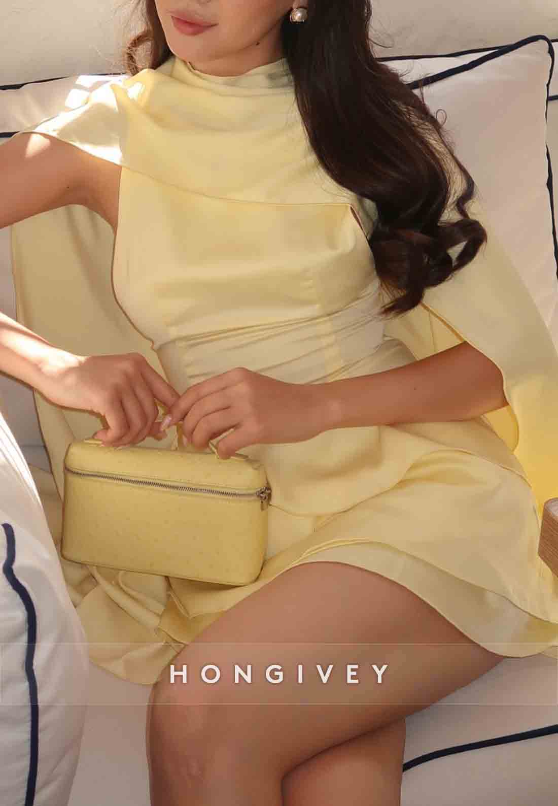 Eelgant Yellow Shawl A-Line Pleated Short Homecoming Dresses with Ruched