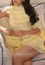 Eelgant Yellow Shawl A-Line Pleated Short Homecoming Dresses with Ruched