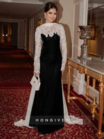 Lace Long Sleeve Black Mermaid Evening Dress