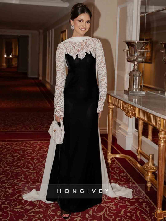 Lace Long Sleeve Black Mermaid Evening Dress