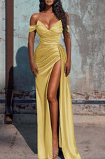 Mermaid Dusty Blue Off the Shoulder Sleeveless Prom Dress With High Split