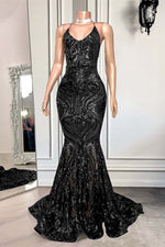 Hidais Mermaid Spaghetti Strap Sleeveless Royal Blue Long Prom Dress With Sequins