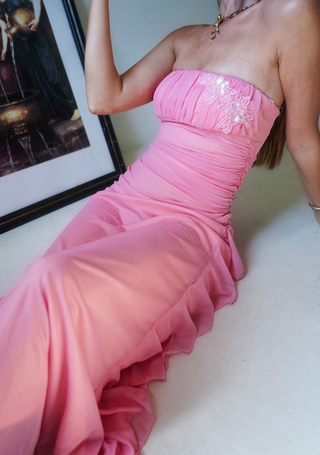 Sequins Applique Strapless Sleeveless Mermaid Prom Dress