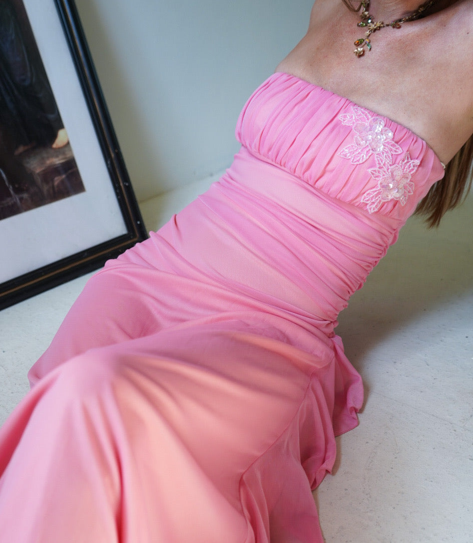 Sequins Applique Strapless Sleeveless Mermaid Prom Dress