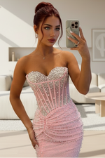 Mermaid Sweetheart Pink Prom Dress with Beading