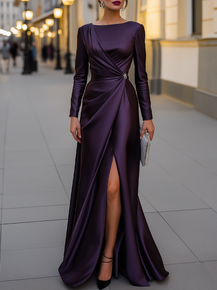 Satin Asymmetric Draped Evening Gown