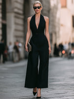 Halter Deep V Wide-Leg Jumpsuit