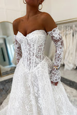 Charming A-Line Sweetheart Lace Wedding Dresses with Sleeves