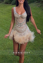 Sexy Regular Straps Feather Beading Sleeveless Pleated Mini Homecoming Dresses